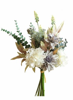 Excefore Fake Flowers Plants Silk Flower Arrangements Wedding Bouquets Decorations Plastic Floral Table Centerpieces for Home Kitchen Garden Party Décor (Purple White)  - Image 1