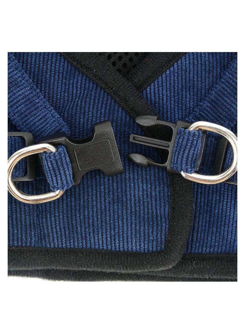 SYOSI Dog Harness and Lead Sets Puppy Vest Harness No Pull Adjustable Reflective Step-in Soft Mesh Corduroy Vest Harnesses for Boy Girl Pet Dogs Puppy Chihuahua Cats Blue Size-L  - Image 5