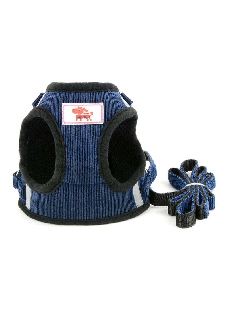 SYOSI Dog Harness and Lead Sets Puppy Vest Harness No Pull Adjustable Reflective Step-in Soft Mesh Corduroy Vest Harnesses for Boy Girl Pet Dogs Puppy Chihuahua Cats Blue Size-L  - Image 3