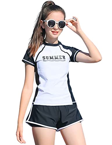 KORADI Girls Swimsuits Rash Guard Swim Sets Kids TwoPiece Bathing Suits Teen Swimwear Beach Shorts Sun Protection Swim Shirts 814 Years - Image 1