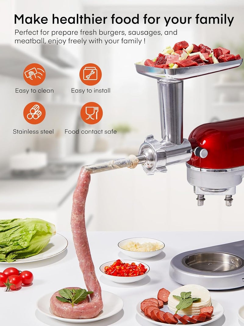 FOHERE Meat Grinder Attachment for KitchenAid Stand Mixer, 15PCS Stainless Steel Meat Grinder Accessories for Kitchen Aid With 4 Grinding Plates, 2 Sausage Stuffer Tubes, 3 Grinding Blades, 1 Large Food Tray - Image 2