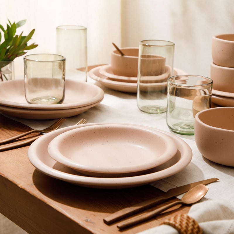 Bloomhouse - Two Time Oprah's Favorite Things Winner - Corsica Clay 12 Piece Stoneware Rustic Reactive Glaze Dinnerware Set - Stackable Plates and Bowls Set. Service for 4 - Matte Prosecco Blush Pink - Image 2