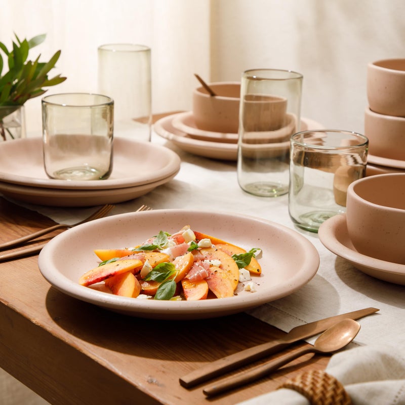 Bloomhouse - Two Time Oprah's Favorite Things Winner - Corsica Clay 12 Piece Stoneware Rustic Reactive Glaze Dinnerware Set - Stackable Plates and Bowls Set. Service for 4 - Matte Prosecco Blush Pink - Image 4