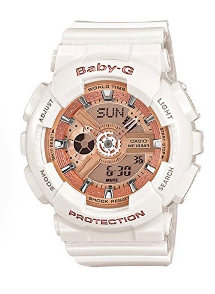 كاسيو سلسلة CASIO BABY-G - مقاومة للماء، وساعة رياضية، بقلم كوارتزي، حزام من الراتنج، ساعة كورية-يابانية، ساعة للنساء، وجه أبيض - Image 1