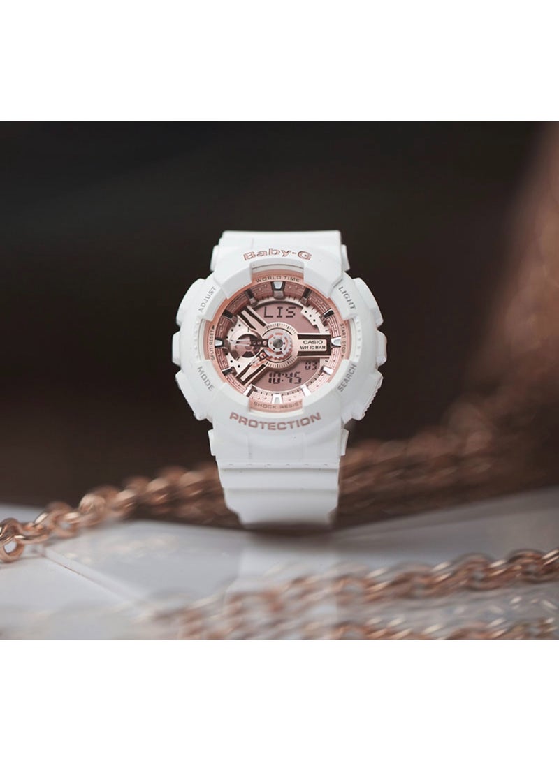 كاسيو سلسلة CASIO BABY-G - مقاومة للماء، وساعة رياضية، بقلم كوارتزي، حزام من الراتنج، ساعة كورية-يابانية، ساعة للنساء، وجه أبيض - Image 4