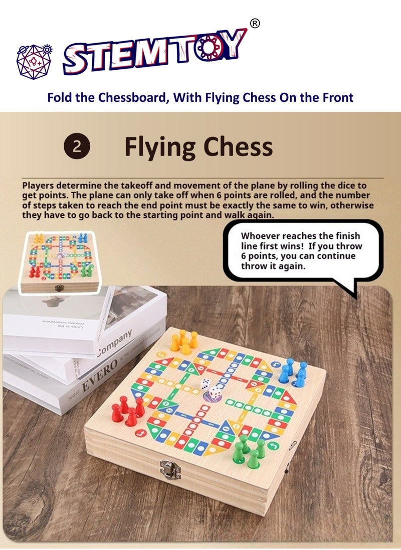 STEMTOY 3-in-1 Tabletop Chess Game Foldable Wooden Board Game Set – Chess Ice Hockey, Flying Chess, Gobang | Large 24x24cm Parent-Child Interactive & Early Educational Toy for Intellectual Development, Premium Wood & Safe Material for Preschool Kids & Adults  - Image 4