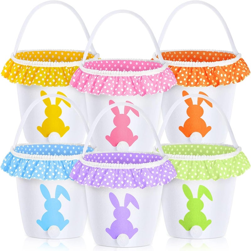 Photect 6 Pcs Easter Baskets with Handles Easter Bunny Baskets Kids Easter Basket Bags 6 Color Bunny Canvas Tote Bags for Egg Hunting Easter Rabbit Baskets for Kids Easter Party Decor Supplies Classic Style - Image 1