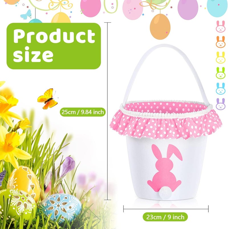 Photect 6 Pcs Easter Baskets with Handles Easter Bunny Baskets Kids Easter Basket Bags 6 Color Bunny Canvas Tote Bags for Egg Hunting Easter Rabbit Baskets for Kids Easter Party Decor Supplies Classic Style - Image 2