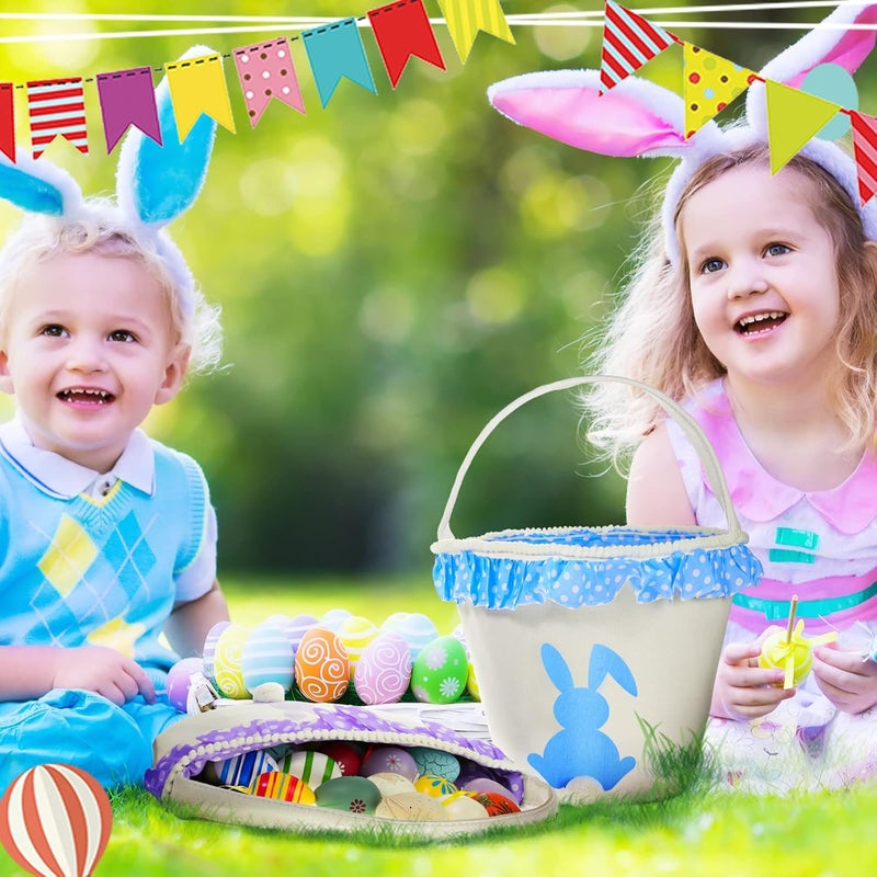 Photect 6 Pcs Easter Baskets with Handles Easter Bunny Baskets Kids Easter Basket Bags 6 Color Bunny Canvas Tote Bags for Egg Hunting Easter Rabbit Baskets for Kids Easter Party Decor Supplies Classic Style - Image 4