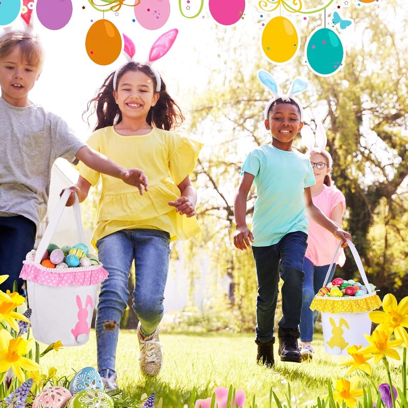 Photect 6 Pcs Easter Baskets with Handles Easter Bunny Baskets Kids Easter Basket Bags 6 Color Bunny Canvas Tote Bags for Egg Hunting Easter Rabbit Baskets for Kids Easter Party Decor Supplies Classic Style - Image 5