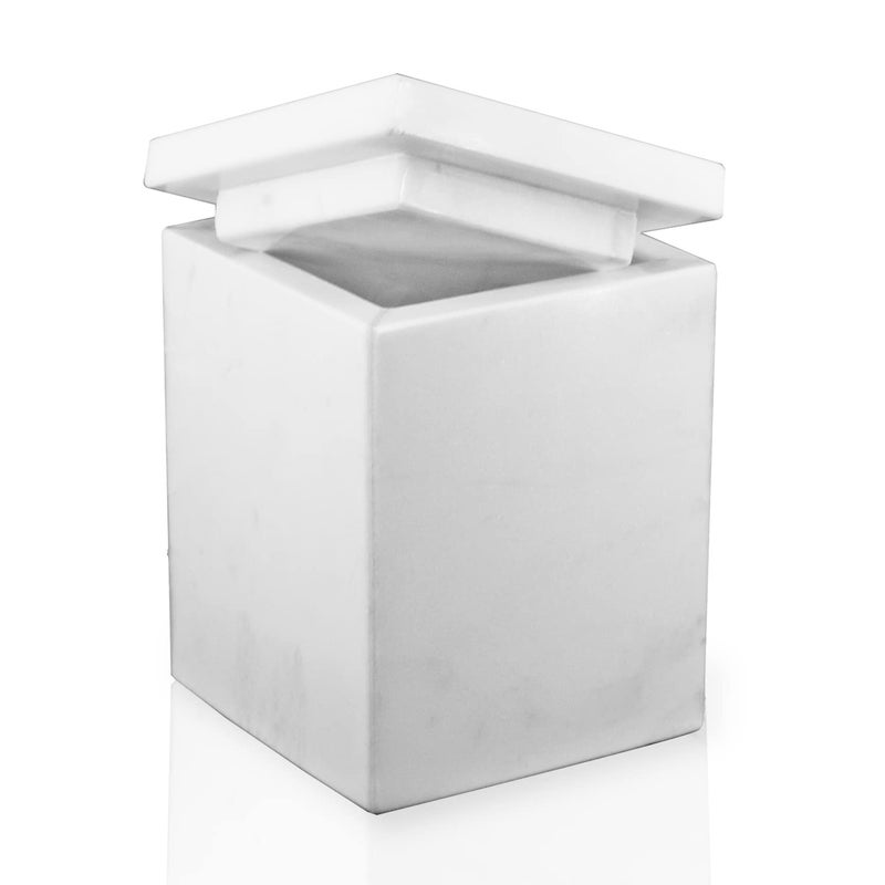 WORHE WORHE Marble Canister Natural Stone Qtip Holder with Lid Square Bathroom Vanity Organizer for Makeup Sponge Coffee Bean Dispenser Storage Jar Case for Home Decor White (DLW201)  - Image 1