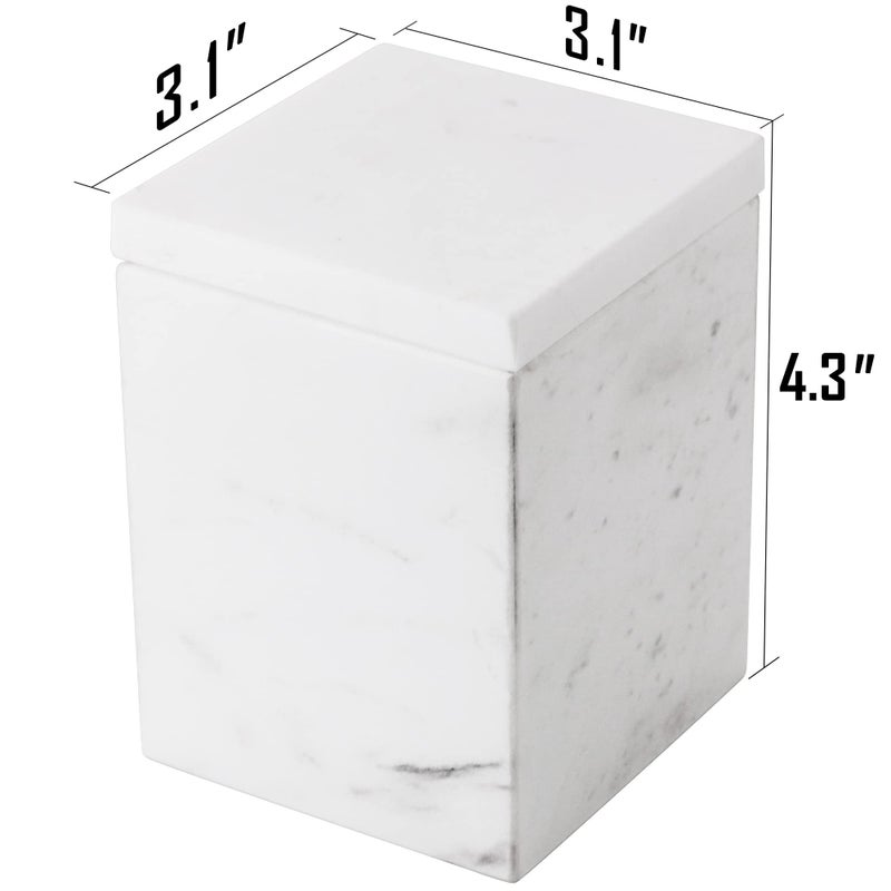 WORHE WORHE Marble Canister Natural Stone Qtip Holder with Lid Square Bathroom Vanity Organizer for Makeup Sponge Coffee Bean Dispenser Storage Jar Case for Home Decor White (DLW201)  - Image 3