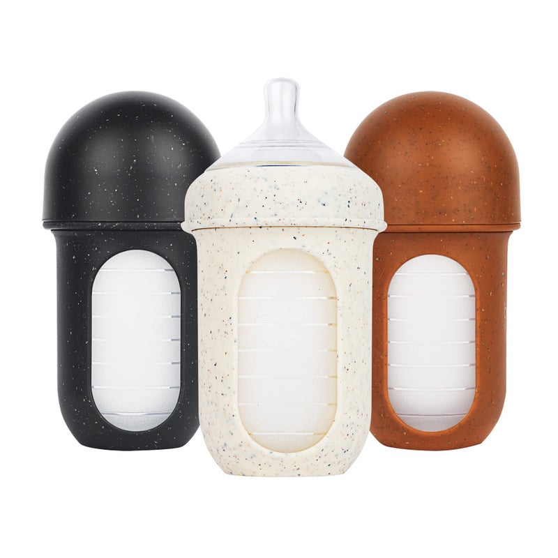 BOON Boon Nursh Reusable Silicone Pouch Baby Bottles Medium Flow Nipple Silicone Baby Bottle Pouch and Nipple Baby Feeding Essentials Speckle 36 Months 3 Count 8 Ounce 
