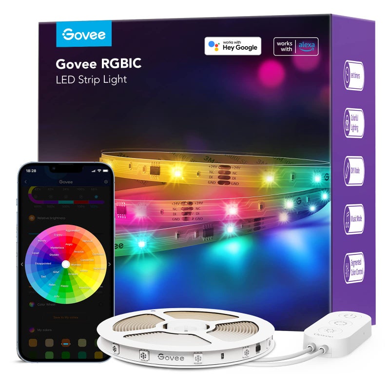 Govee RGBIC Alexa LED Strip Light 32.8ft, Smart WiFi LED Lights Work with Alexa and Google Assistant, Segmented DIY, Music Sync, Color Changing LED Strip Lights for Room, Kitchen, Desk, Holiday - Image 1
