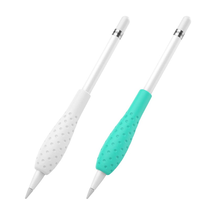 MoKo [2 Pack] Silicone Grip Holder Ergo Protective Sleeve Cover Case Accessories Compatible with Apple Pencil 1st / 2nd Generation, White & Gem Green - Image 1