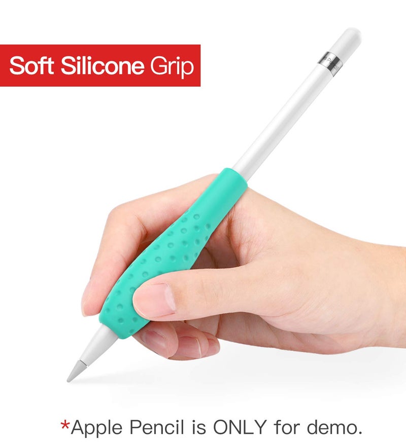 MoKo [2 Pack] Silicone Grip Holder Ergo Protective Sleeve Cover Case Accessories Compatible with Apple Pencil 1st / 2nd Generation, White & Gem Green - Image 2
