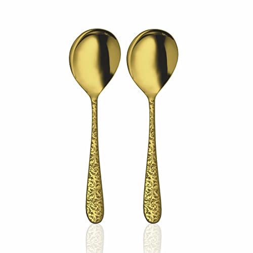 Shri & Sam Stainless Steel Jasmine Gold PVD Coating with Laser Serving Spoon,2 Pieces - Image 1