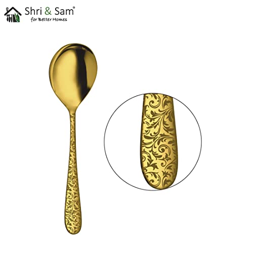 Shri & Sam Stainless Steel Jasmine Gold PVD Coating with Laser Serving Spoon,2 Pieces - Image 5