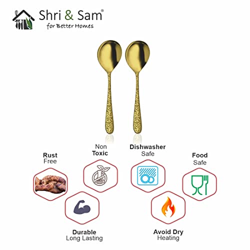 Shri & Sam Stainless Steel Jasmine Gold PVD Coating with Laser Serving Spoon,2 Pieces - Image 3