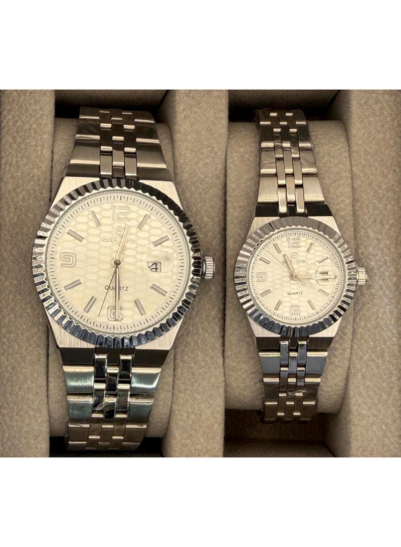 SHADOW Luxury Couple Watch Set - Matching Stainless Steel Quartz Wristwatches with Date Window - Image 1