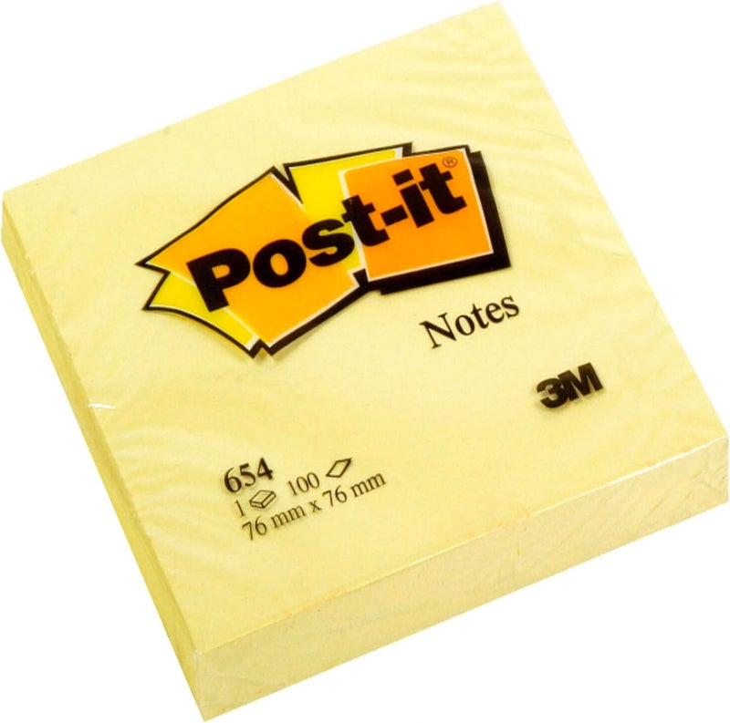 Post It Notes Canary Yellow 3 x 3 in (76 x 76 mm) 654 | Yellow Color | Sticky Notes | For Note Taking, To Do Lists and Reminders | Clean Removal | No damage | Recyclable | 100 sheets/pad - Image 1