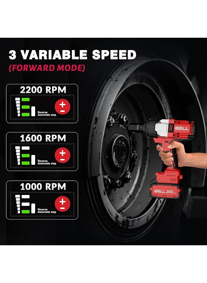 آي بيل طقم مفتاح ربط صدمي لاسلكي Ibell Bw1000، 20 فولت، ¾ بوصة، عزم دوران 1350 نيوتن متر، أقصى عزم دوران 1000 نيوتن متر، سرعة دوران 2200 دورة في الدقيقة، 3200 دورة في الدقيقة، بطارية 4.0 أمبير/ساعة، مقابس صدمية، مخفض سرعة، شاحن، وصندوق BMC - Image 4