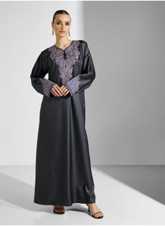 hayas closet Embroidered Jalabiya with Belt  - Image 1