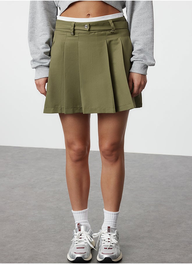 Khaki Double Belt Detailed Pleated Mini Woven Skirt TWOAW24ET00079 - pzsku/Z26E98CD65DD86BF7E5F1Z/45/_/1730941951/24d0d04f-674f-46fc-975f-1df3a027e1be