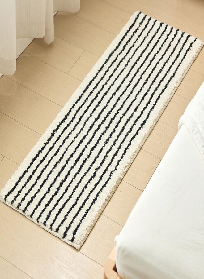Pecfamly Long Black and White Beige Striped Bath Mat Bathroom Rug, Nancy Meyers Vintage Modern Farmhouse Old Money Grand Millenial Coastal Grandma Home Decor Aesthetic - Image 1