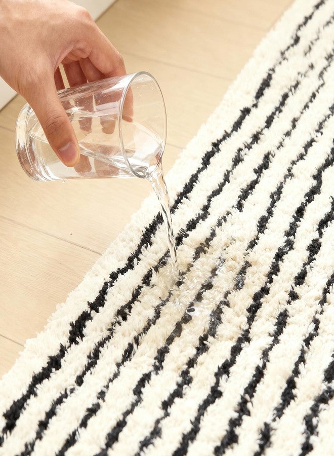 Pecfamly Long Black and White Beige Striped Bath Mat Bathroom Rug, Nancy Meyers Vintage Modern Farmhouse Old Money Grand Millenial Coastal Grandma Home Decor Aesthetic - Image 3