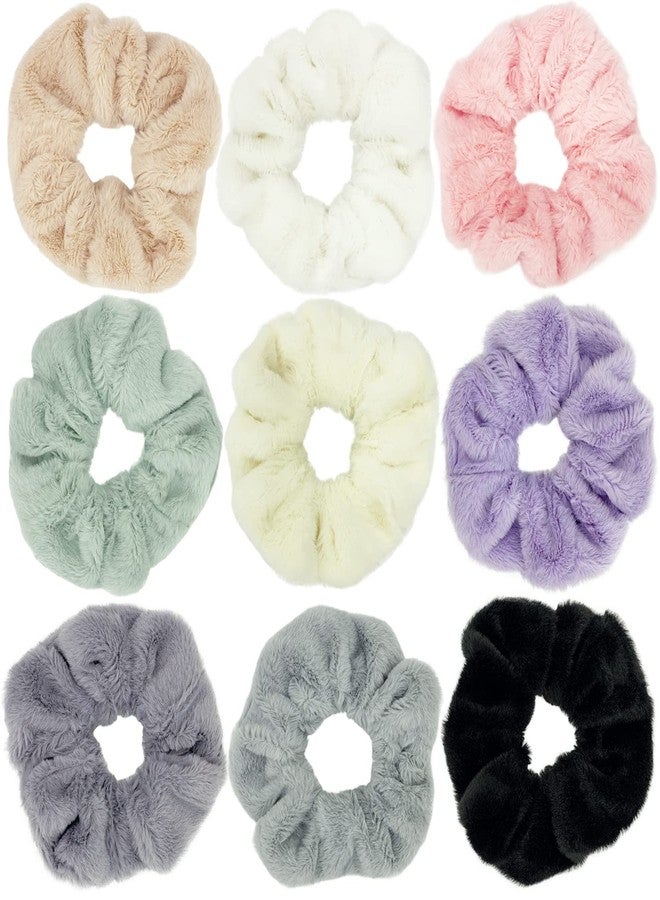 BETITETO Furry Hair Scrunchies Fluffy Bobbles Hair Elastic Ponytail Holder Soft for Women Girls, Pack of 9 (Multicolored Fluffy) - Image 1