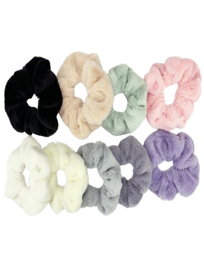 BETITETO Furry Hair Scrunchies Fluffy Bobbles Hair Elastic Ponytail Holder Soft for Women Girls, Pack of 9 (Multicolored Fluffy) - Image 3