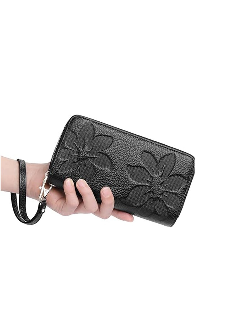 SYOSI Women's Wallet, RFID Blocking Genuine Leather Wallet, Around Credit Card Holder Leather Ladies Wallet, Large Capacity Double Zip Wallet, Phone Wristlet Purse  - Image 1