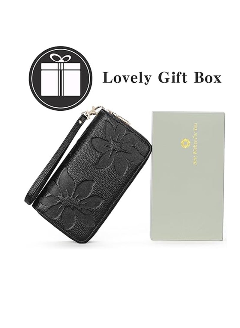 SYOSI Women's Wallet, RFID Blocking Genuine Leather Wallet, Around Credit Card Holder Leather Ladies Wallet, Large Capacity Double Zip Wallet, Phone Wristlet Purse  - Image 5