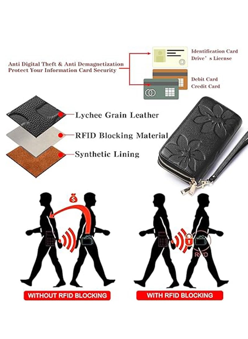 SYOSI Women's Wallet, RFID Blocking Genuine Leather Wallet, Around Credit Card Holder Leather Ladies Wallet, Large Capacity Double Zip Wallet, Phone Wristlet Purse  - Image 3