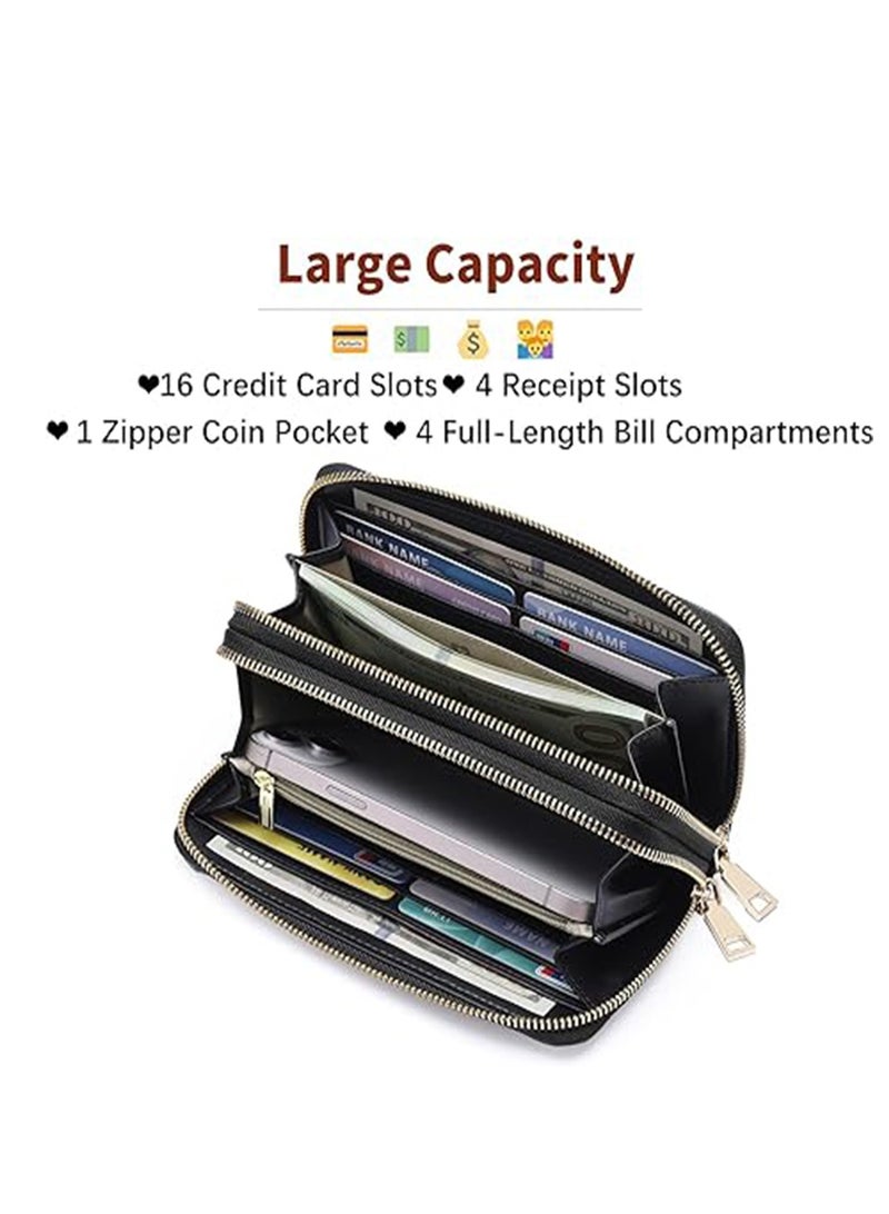 SYOSI Women's Wallet, RFID Blocking Genuine Leather Wallet, Around Credit Card Holder Leather Ladies Wallet, Large Capacity Double Zip Wallet, Phone Wristlet Purse  - Image 2