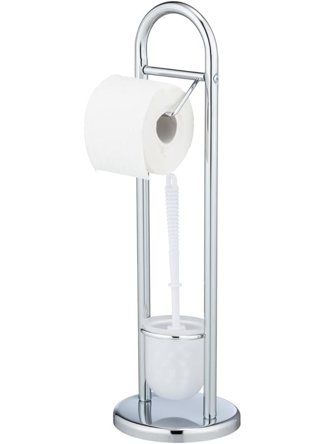 WENKO, Exclusive Siena Free Standing Toilet Brush Holder, Stainless Steel, Home and Bathroom Organizer, Wide Circular Base, 19x63x19cm, Chrome - Image 1