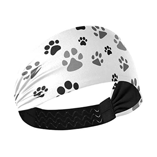OTVEE Black Gray Dog Paw Print Headband for Women, Elastic Headwraps Hair Band Sweatband - Image 1