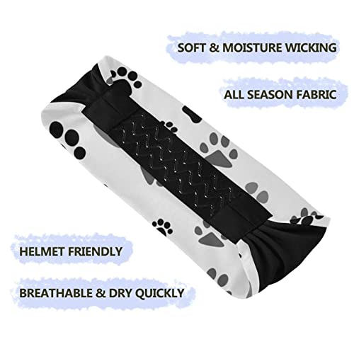 OTVEE Black Gray Dog Paw Print Headband for Women, Elastic Headwraps Hair Band Sweatband - Image 2
