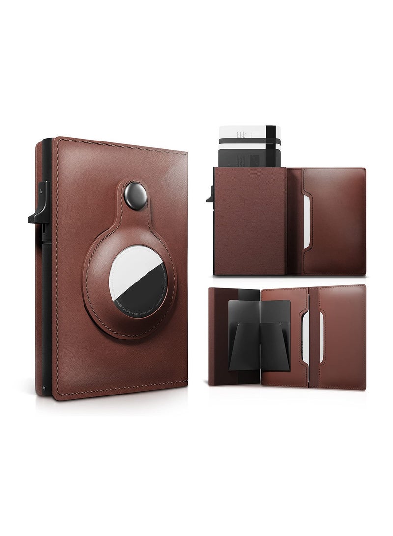 SYOSI AirTag Wallet, Trackable Wallet with AirTag Holder, RFID-Blocking Minimalist Leather Wallet, Slim Leather Airtag Wallet, Men and Women, Smart Wallet, AirTag Not Included (Brown) - Image 1