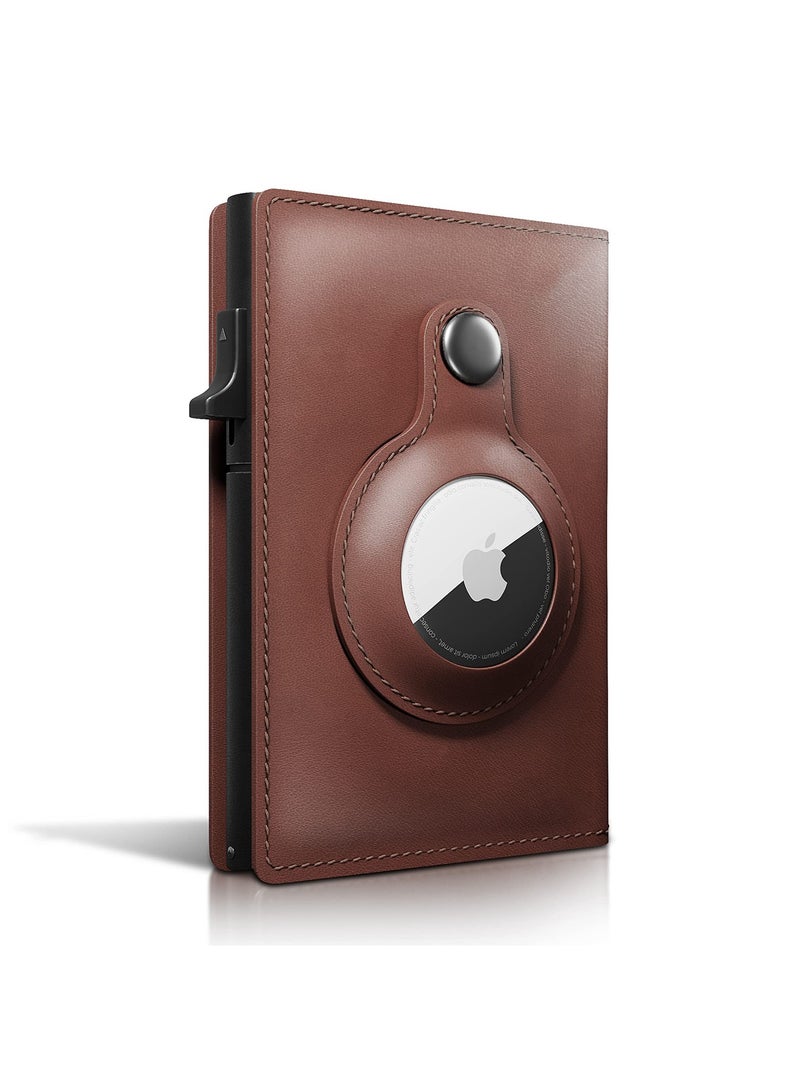SYOSI AirTag Wallet, Trackable Wallet with AirTag Holder, RFID-Blocking Minimalist Leather Wallet, Slim Leather Airtag Wallet, Men and Women, Smart Wallet, AirTag Not Included (Brown) - Image 2