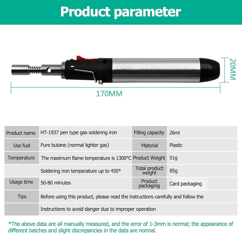 ويوبلز طقم مكواة لحام غاز البوتان لاسلكي محمول، قلم لحام، شعلة لحام قابلة لضبط درجة الحرارة، أداة لحام لإصلاح أجهزة الكمبيوتر الإلكترونية - Image 3