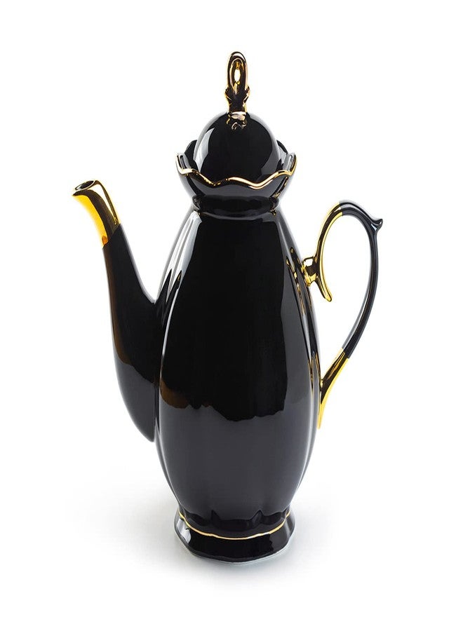 Grace Teaware Black Gold Scallop Fine Porcelain Teapot - Image 1
