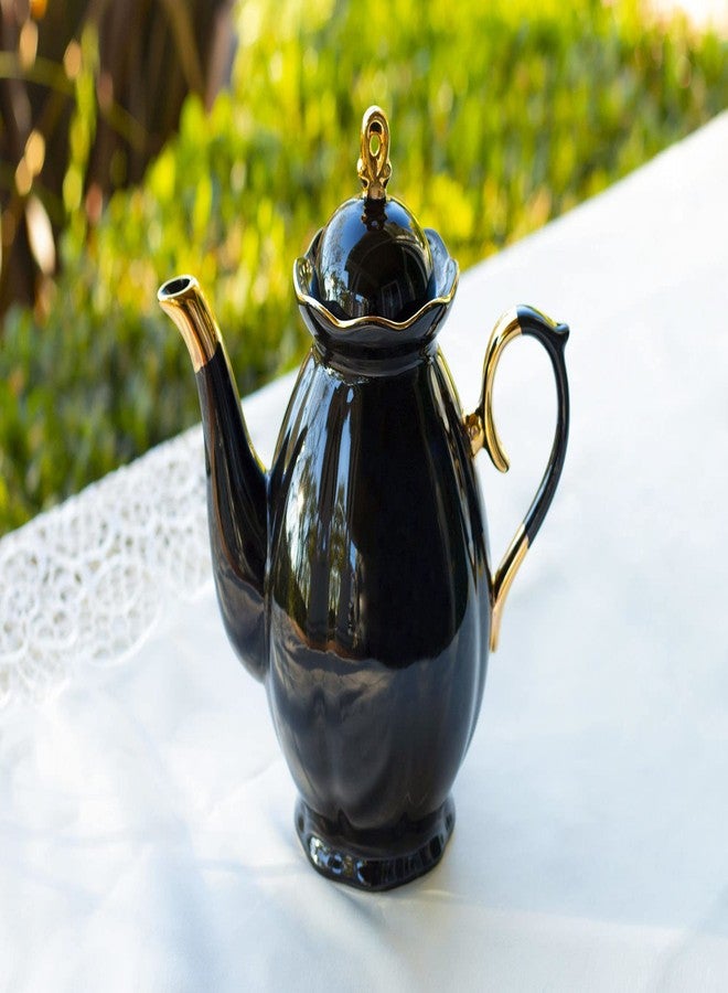 Grace Teaware Black Gold Scallop Fine Porcelain Teapot - Image 2