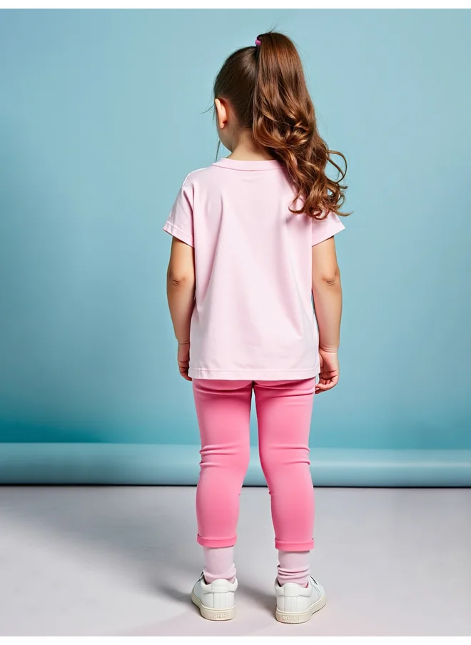 تايك تو Take Two Kids 2pcs Graphic Print Short Sleeve T-Shirt and Solid Leggings