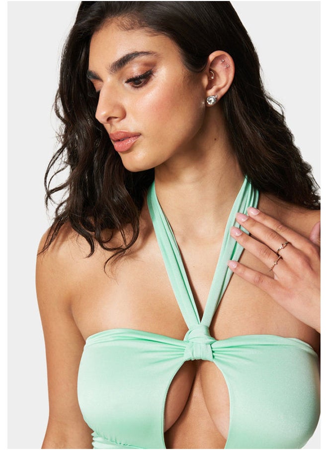 bebe HALTER NECK KEYHOLE DRESS  - Image 4