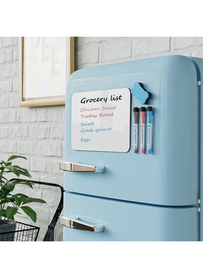 لوح أبيض مغناطيسي A4 متعدد الاستخدامات للمسح الجاف للثلاجة، ورقة بيضاء للمسح الجاف للثلاجة مع 3 أقلام تحديد وممحاة للسبورة، زاوية مستديرة لمشاريع DIY والتفاعل العائلي ومذكرة مكتبية لرسائل التعلم الإبداعي، 21*30 سم - Image 2