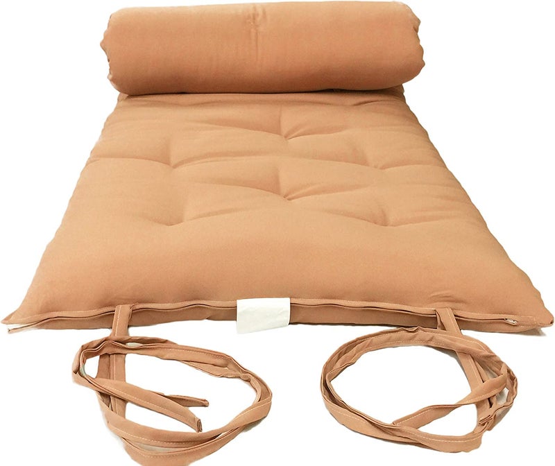 INDIAN DECOR INDIAN DECOR 80367 Futon Furniture Queen Size Black Cotton/Foam/Polyester Traditional Japanese Floor Rolling Futon Mattresses, Yoga Meditation Mats, Beds 3 x 45 x 80 - Beige  - Image 1