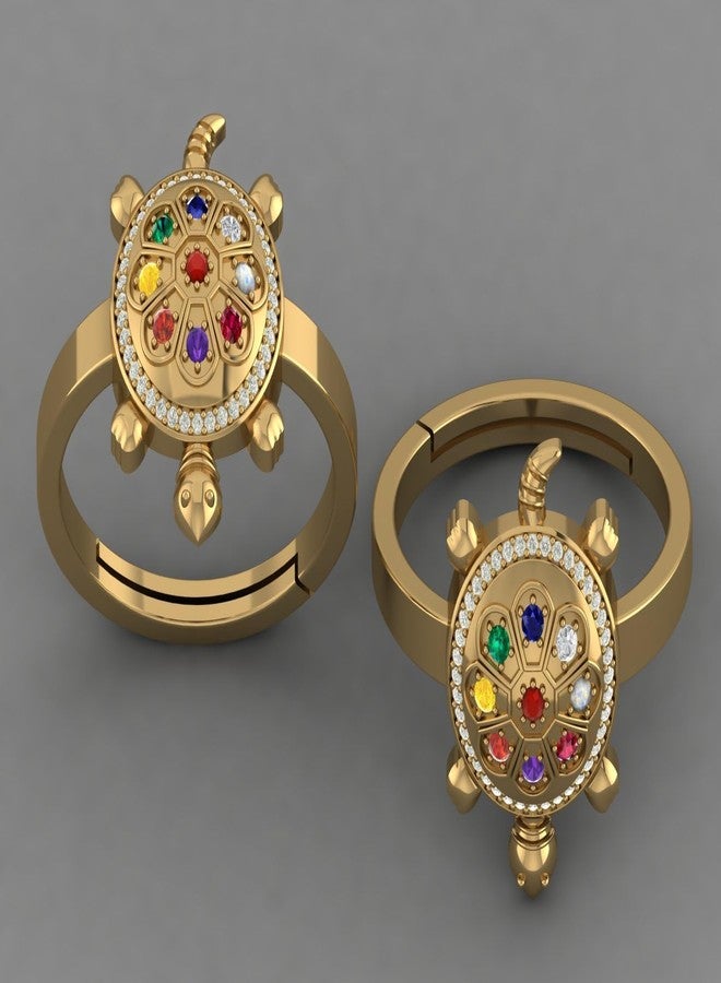 LMDPRAJAPATIS Certified Natural Navratna Best Of Luck Gold Plated Tortoise Adjustable Ring/stone ring/gift ring for Men Or Women's - Image 2