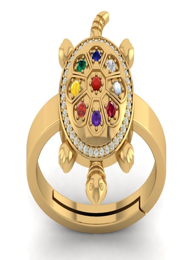 LMDPRAJAPATIS Certified Natural Navratna Best Of Luck Gold Plated Tortoise Adjustable Ring/stone ring/gift ring for Men Or Women's - Image 1